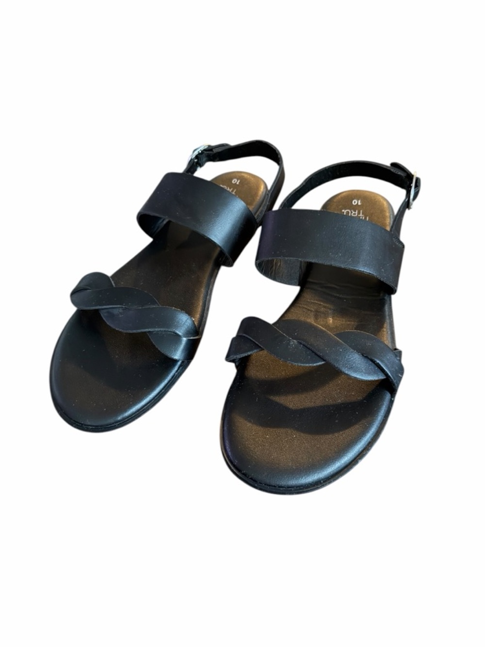Time and Tru•Black Braided Toe Flats Sandals